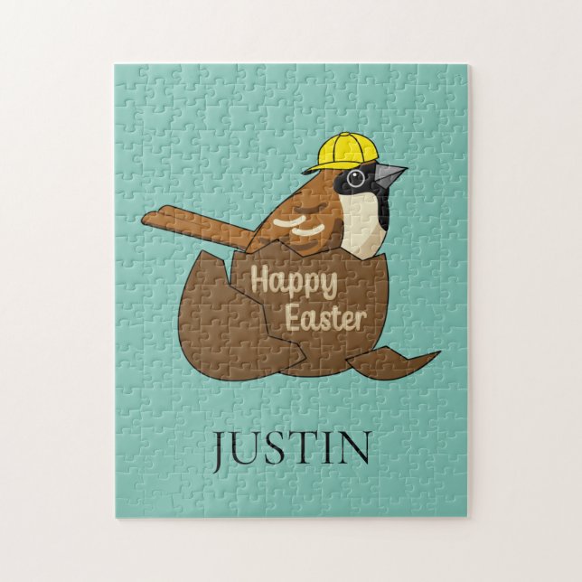 Sparrow Chocolate Egg Happy Easter | Personalize Jigsaw Puzzle (Vertical)