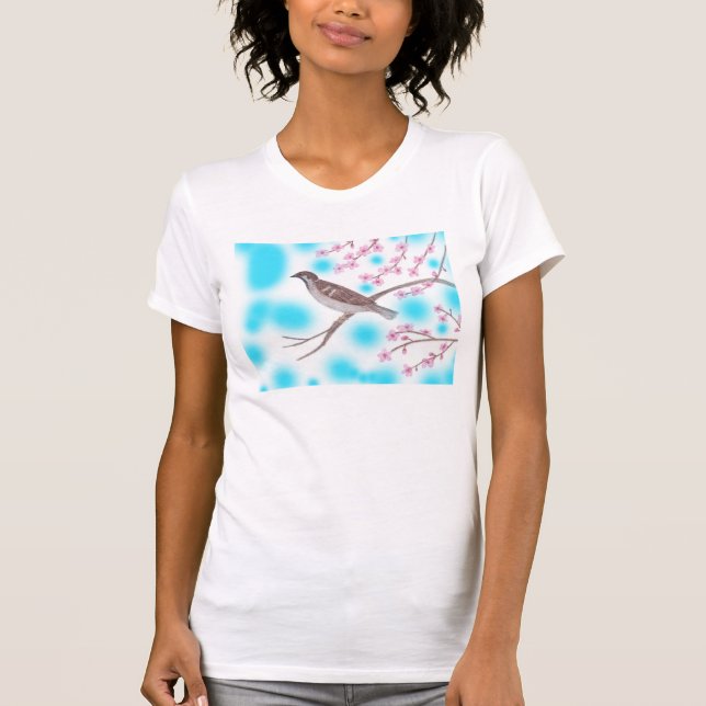 Sparrow in Cherry Blossom Tree Sky Shirts (Front)