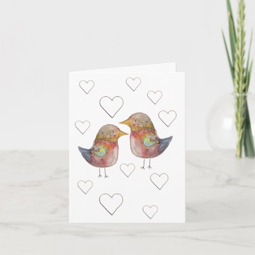 Sparrow In Love Hearts Pattern Watercolor Note Card