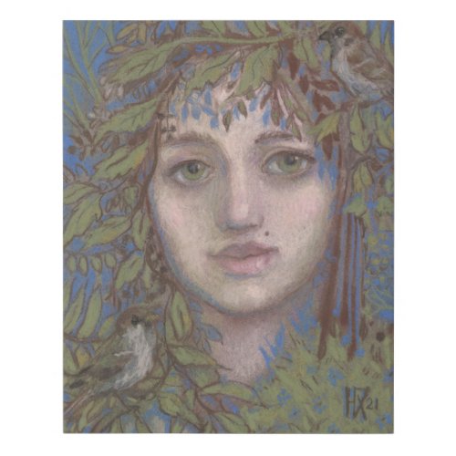 Sparrow Lady Surreal Fantasy Art Portrait Painting Faux Canvas Print