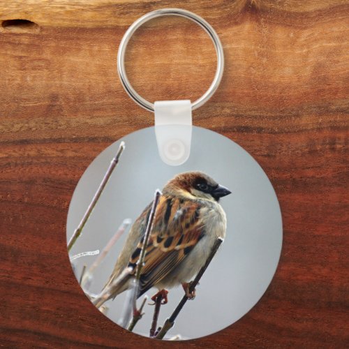 Sparrow on a Tree Branch Keychain