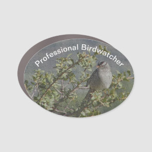 Sparrow on Branch Mosaic Professional Birdwatcher Car Magnet