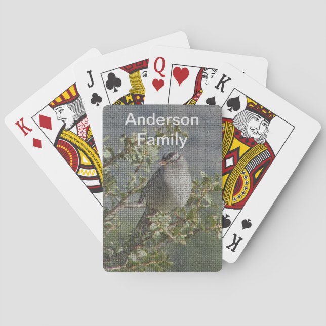 Sparrow on Branch Photo Family Name Nature Poker Cards (Back)