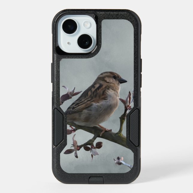 Sparrow on Branch Photo iPhone 15 Case (Back)