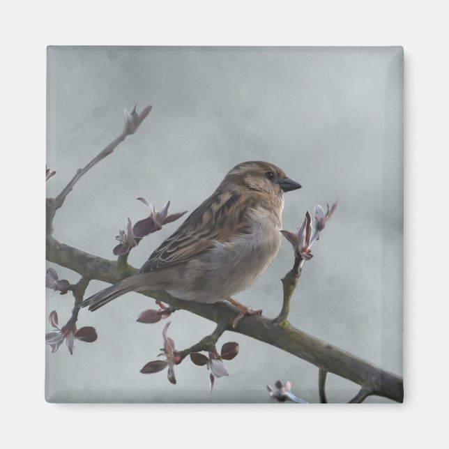 Sparrow on Branch Photo Magnet (Front)