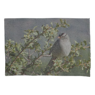 Sparrow on Branch Photo Mosaic Pattern Nature Pillow Case