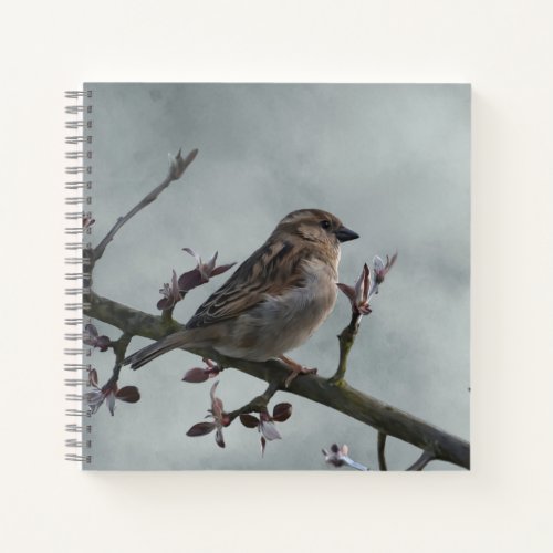 Sparrow on Branch Photo Notebook