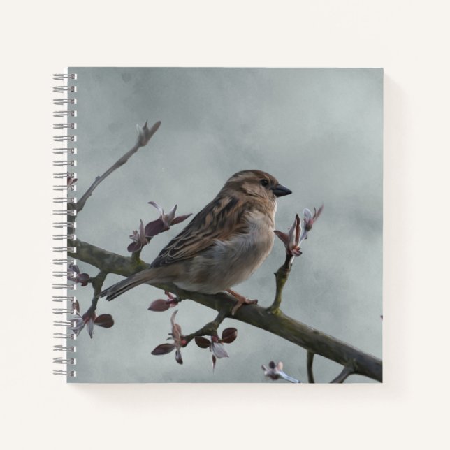 Sparrow on Branch Photo Notebook (Front)