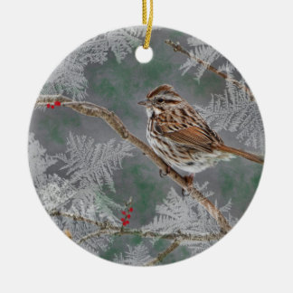 Sparrow  on twigs ornamant ceramic ornament