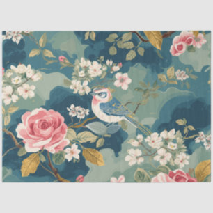 Sparrow Pink White Flowers Painting Decoupage Tissue Paper