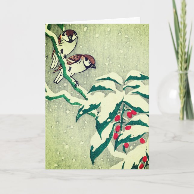 SPARROW RED BERRIES CHRISTMAS Card (Front)