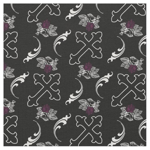 Sparrow Rose Gothic Cross Fabric