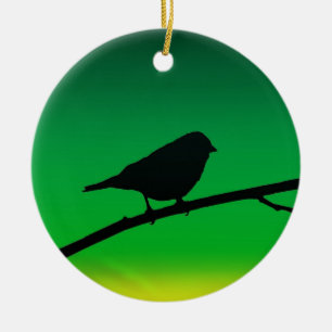 Sparrow Silhouette On Limonene  Ceramic Ornament