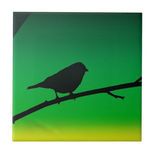 Sparrow Silhouette On Limonene Ceramic Tile