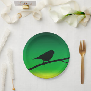 Sparrow Silhouette On Limonene Paper Plates