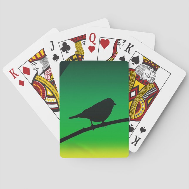 Sparrow Silhouette On Limonene Poker Cards (Back)