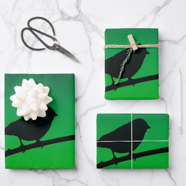 Sparrow Silhouette On Limonene Wrapping Paper Sheets (Front)