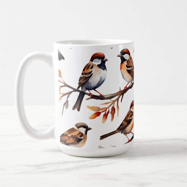 "Sparrow Soiree" Watercolor Artisan Coffee Mug (Left)