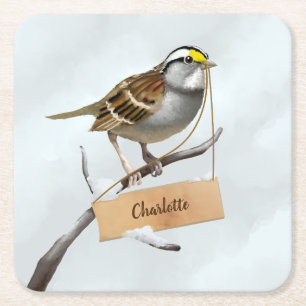 Sparrow  square paper coaster