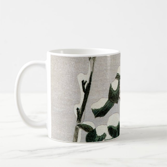 Sparrows and Camellia in Snow by Ando Hiroshige Coffee Mug (Left)