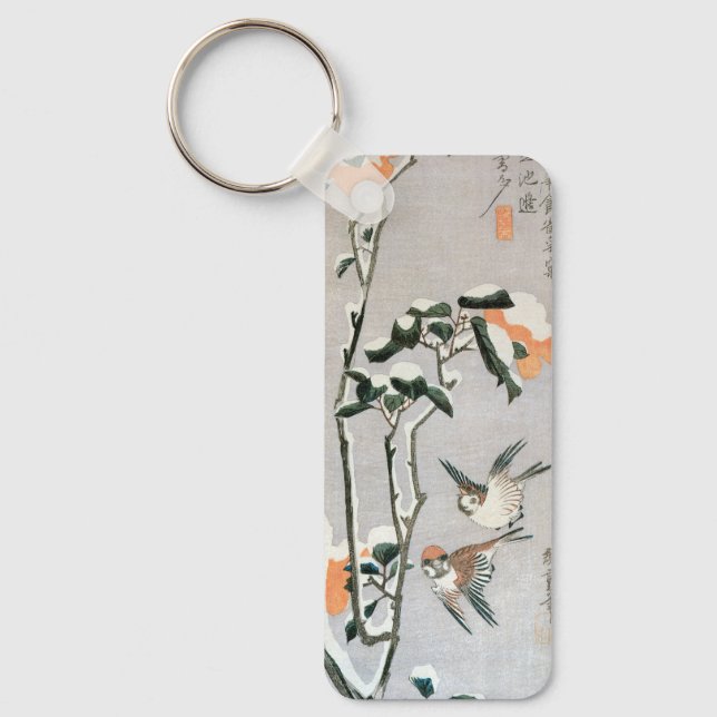 Sparrows and Camellia in Snow by Ando Hiroshige Keychain (Front)