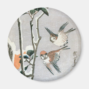 Sparrows and Camellia in Snow by Ando Hiroshige Magnet