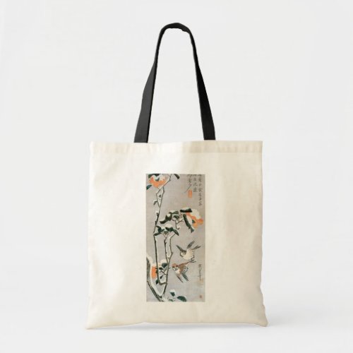 Sparrows and Camellia in Snow by Ando Hiroshige Tote Bag