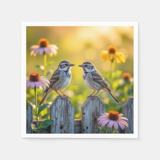 Sparrows and Cone Flowers By a Wood Fence Napkins (Front)