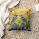 Sparrows and Cone Flowers By a Wood Fence Throw Pillow