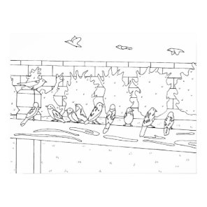 Sparrows Birds meeting on the rail drawing, Poster