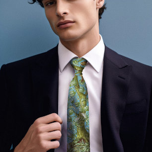 Sparrows Birds Monogram Arts and Crafts Men's Neck Tie