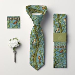 Sparrows Birds Monogram Arts and Crafts Men's Neck Tie