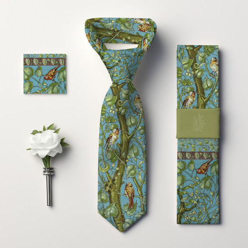 Sparrows Birds Monogram Arts and Crafts Men's Neck Tie