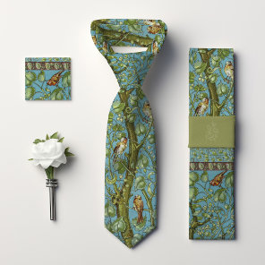 Sparrows Birds Monogram Arts and Crafts Men's Neck Tie