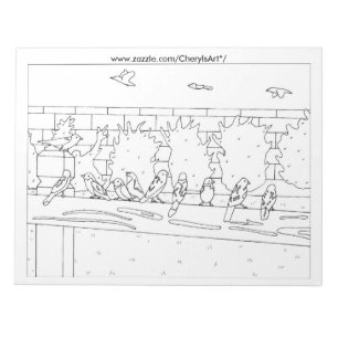 Sparrows Birds Sitting on Rail Outline Coloring Notepad