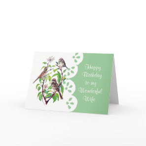Sparrows Dogwood Watercolor Wife Birthday Garden Card