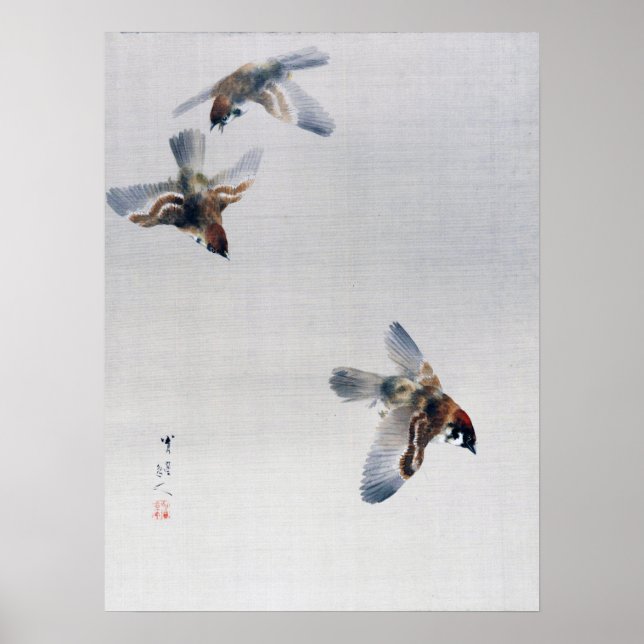 Sparrows Flying, Watanabe Seitei Poster (Front)