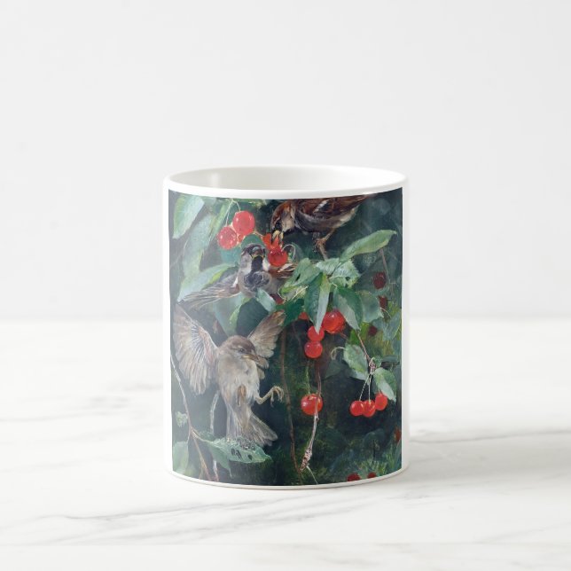 Sparrows in a Cherry Tree, Bruno Liljefors Coffee Mug (Center)