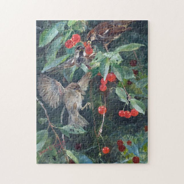 Sparrows in a Cherry Tree, Bruno Liljefors Jigsaw Puzzle (Vertical)