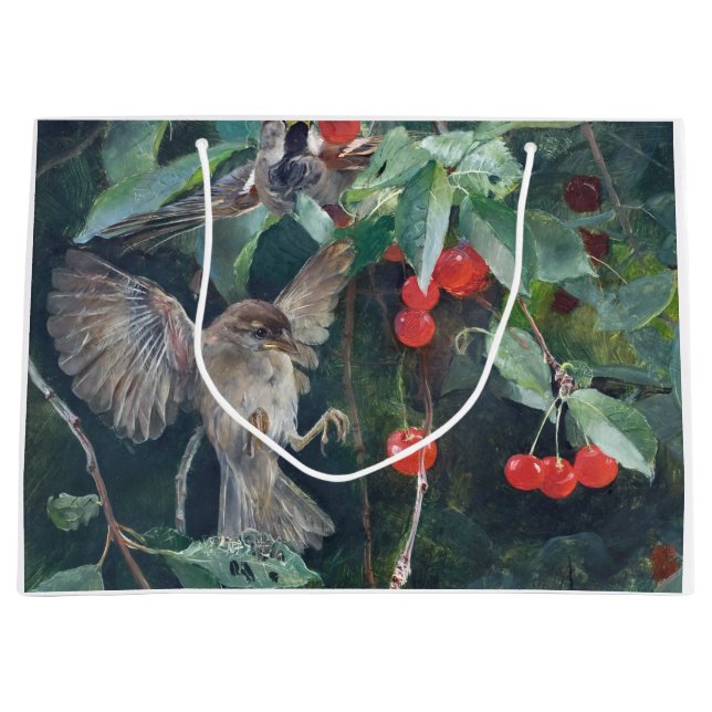 Sparrows in a Cherry Tree, Bruno Liljefors Large Gift Bag (Front)