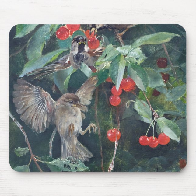 Sparrows in a Cherry Tree, Bruno Liljefors Mouse Pad (Front)