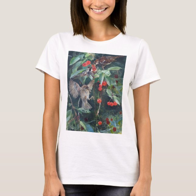 Sparrows in a Cherry Tree, Bruno Liljefors T-Shirt (Front)