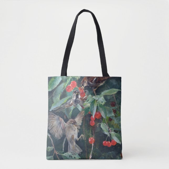Sparrows in a Cherry Tree, Bruno Liljefors Tote Bag (Front)