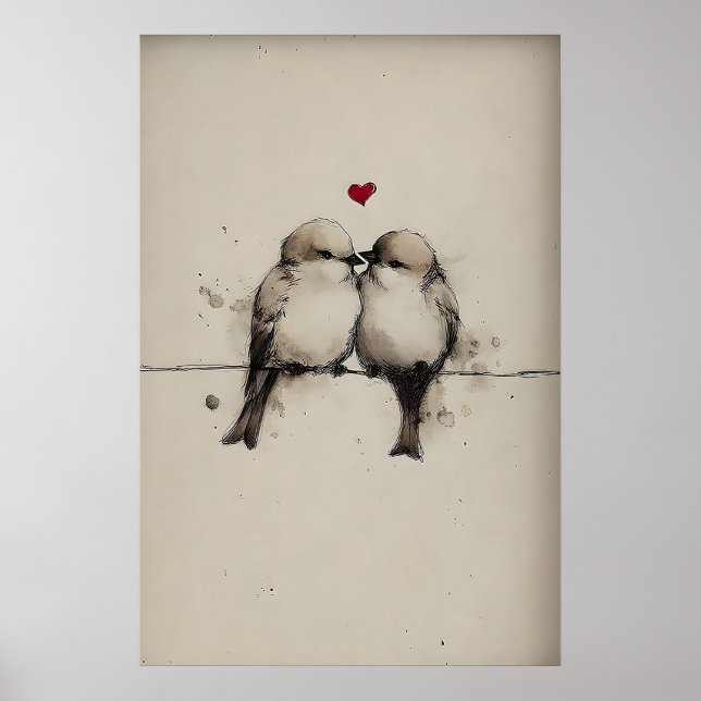 Sparrows Love Printable, Heart Valentine Print (Front)