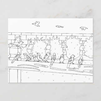 Sparrows on a rail, coloring postcards