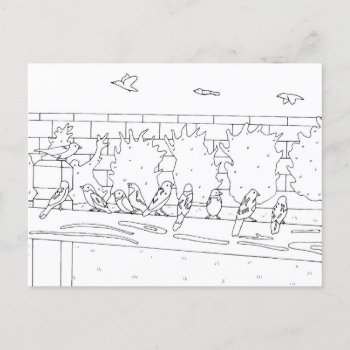 Sparrows On A Rail  Coloring Postcards by Cherylsart at Zazzle