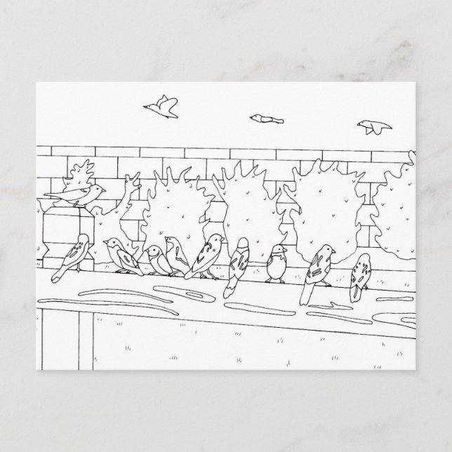 Sparrows on a rail, coloring postcards (Front)