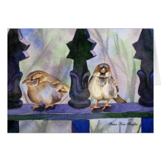 Sparrows on the fence. cards