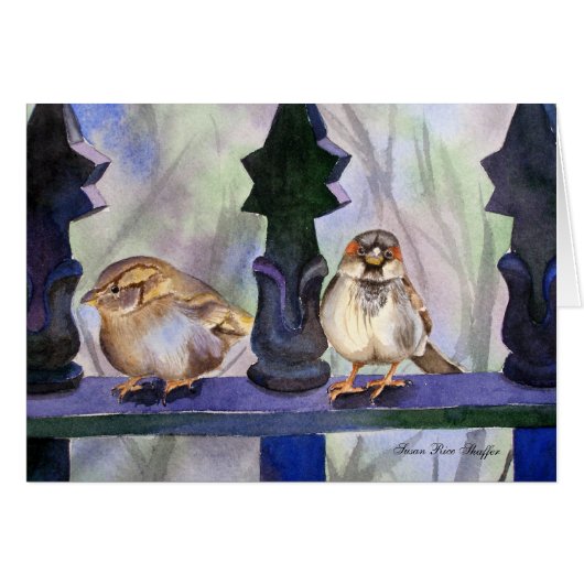 Sparrows on the fence. cards (Front Horizontal)