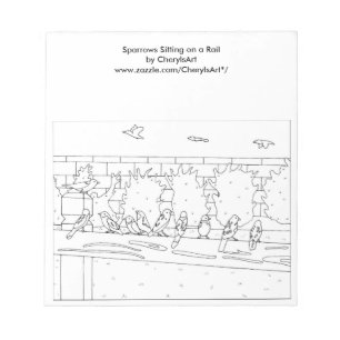 Sparrows Sitting on Rail Outline Coloring Notepads